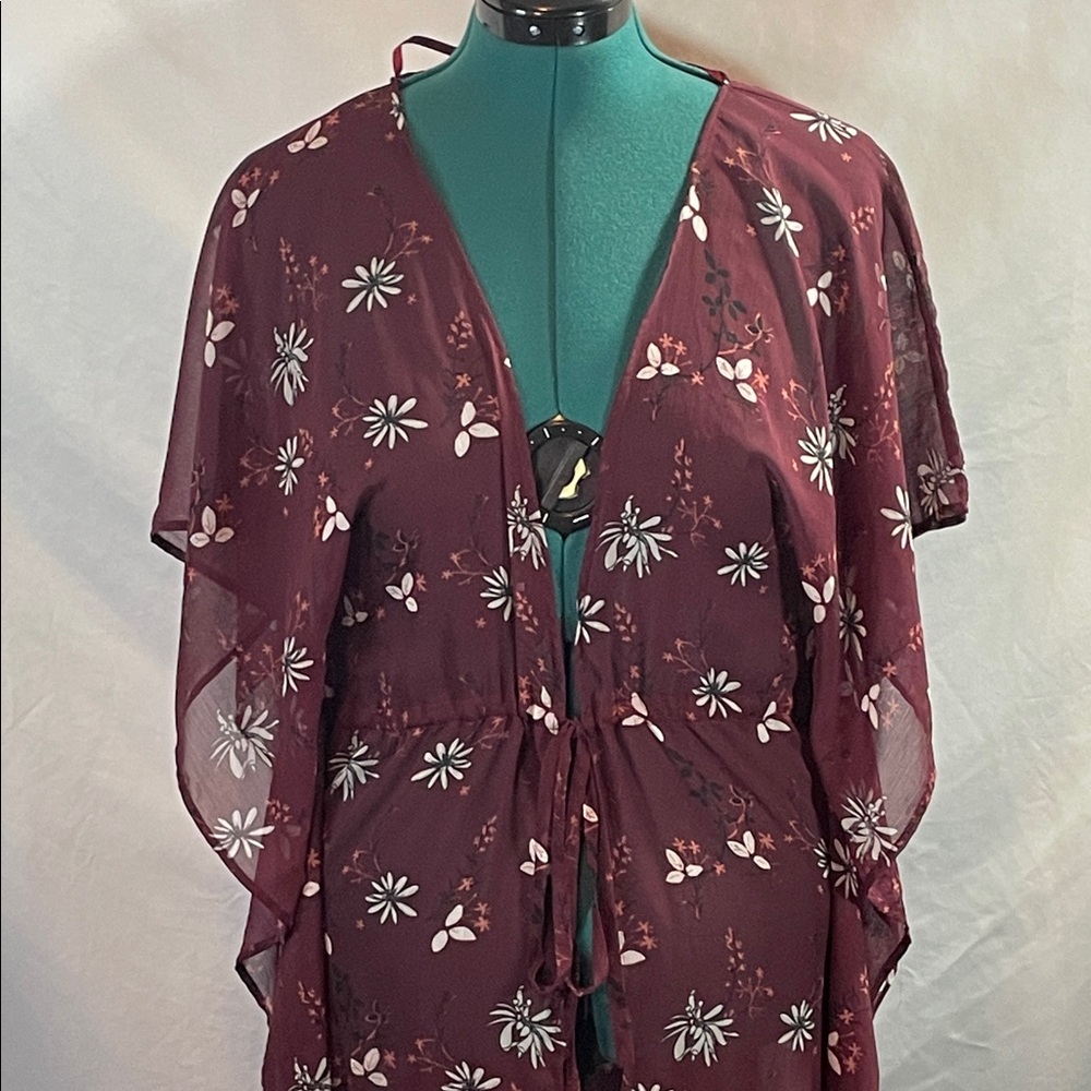 Free Press Burgundy Floral Kimono - Picture 2 of 10